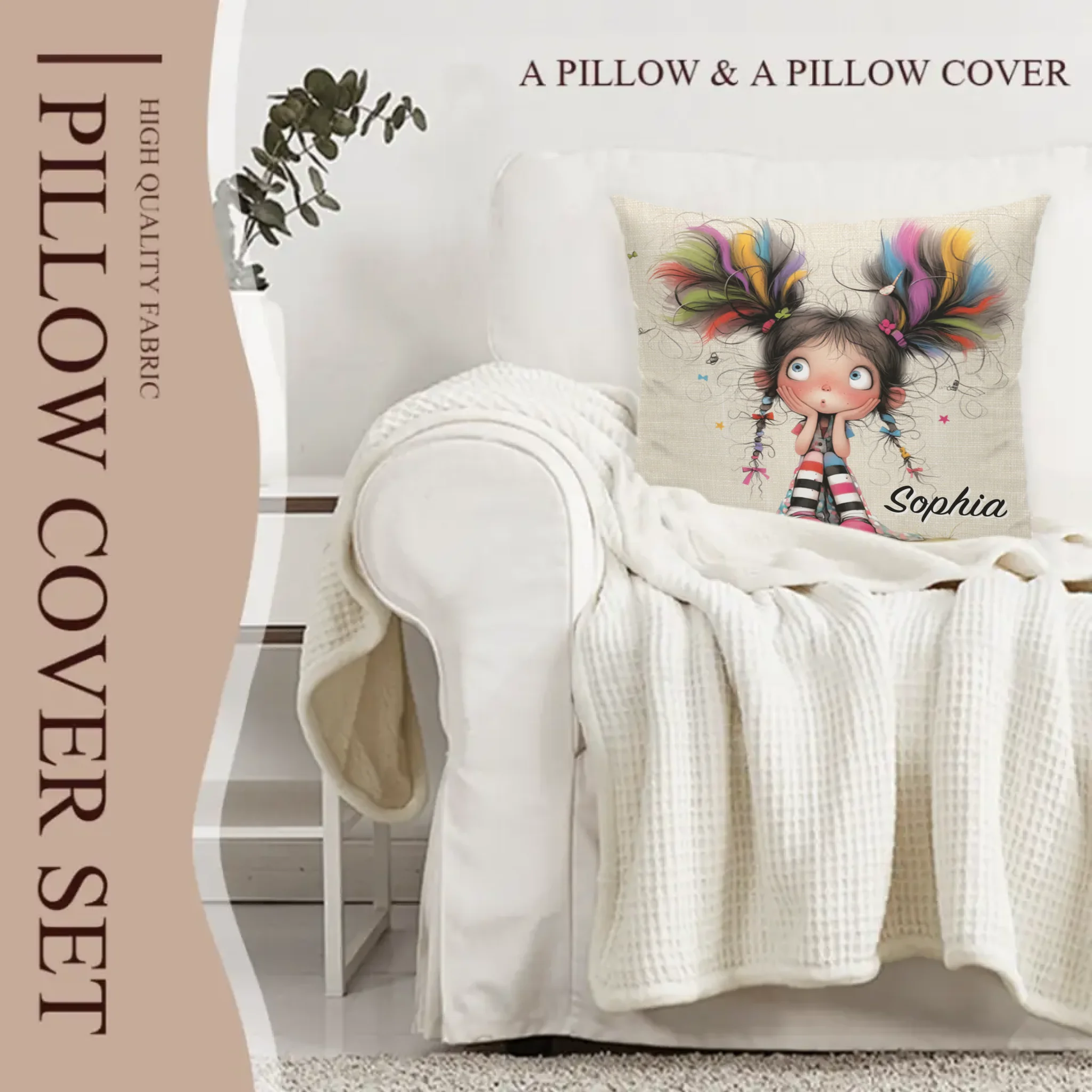 Custom Quirky Girl Pillow Cover with Name – Gift for Girls & Women
