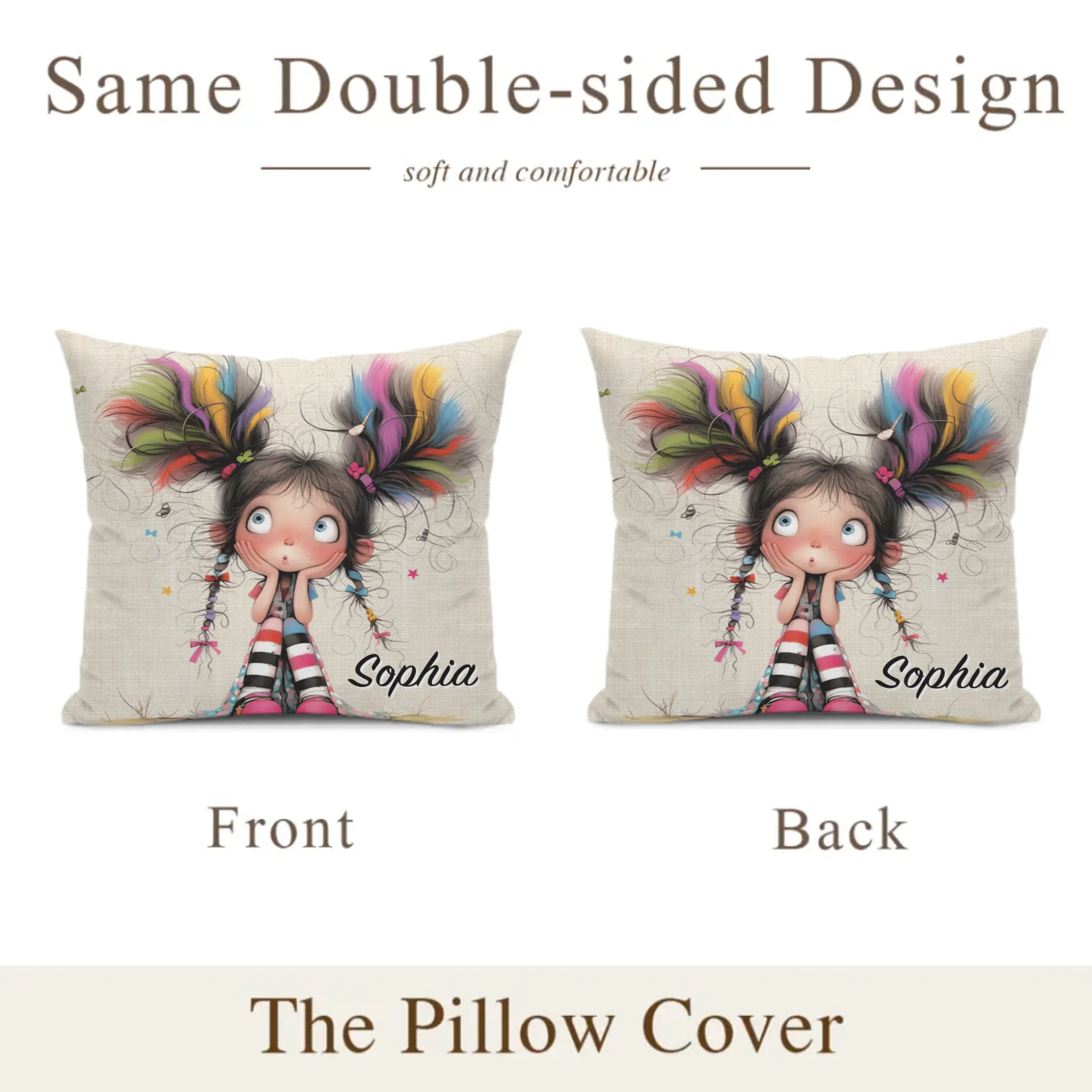 Custom Quirky Girl Pillow Cover with Name – Gift for Girls & Women