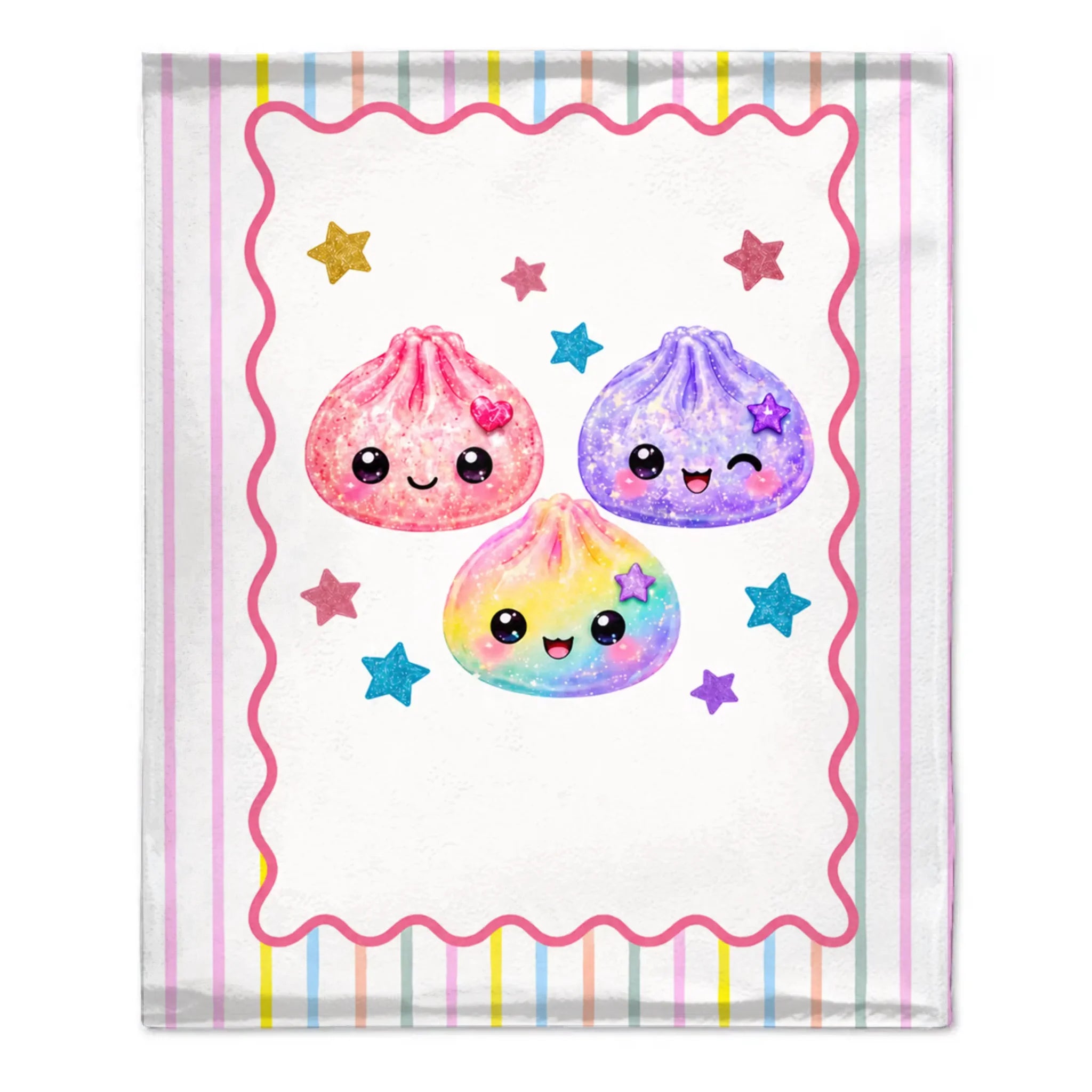 Personalized Cute Striped Dumpling Throw Blanket – Soft Fleece Blanket with Name – Birthday Christmas Gift For Girls