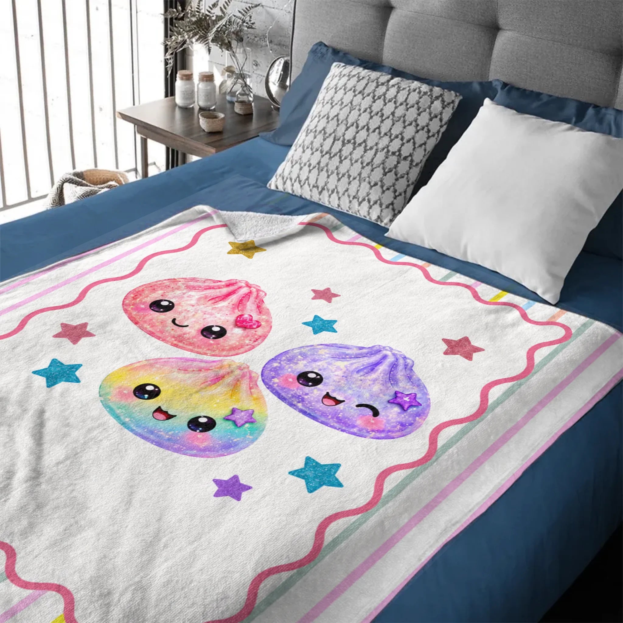 Personalized Cute Striped Dumpling Throw Blanket – Soft Fleece Blanket with Name – Birthday Christmas Gift For Girls