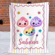 Personalized Cute Striped Dumpling Throw Blanket – Soft Fleece Blanket with Name – Birthday Christmas Gift For Girls