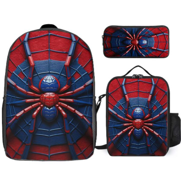 Kids Superhero Spider Web Backpack Set with Lunch Bag & Pencil Case